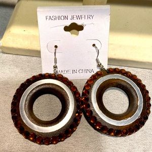 Brown earrings with rhinestone on sale